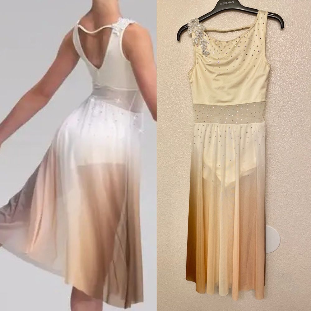 Weissman Dance Costume Solo Custom Lyrical White Ombre Maxi Happy Place 14530 Sa